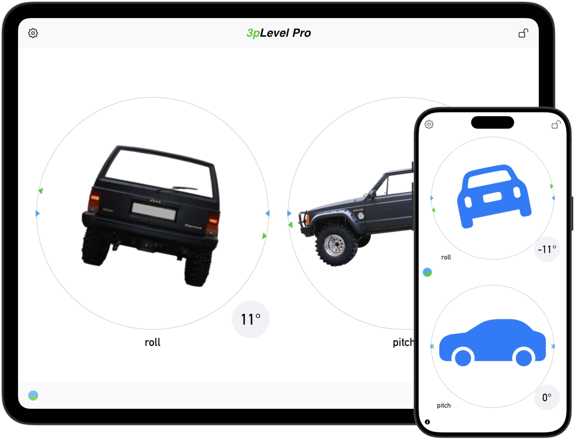 Customisable Inclinometer App for iPhone and iPad. 