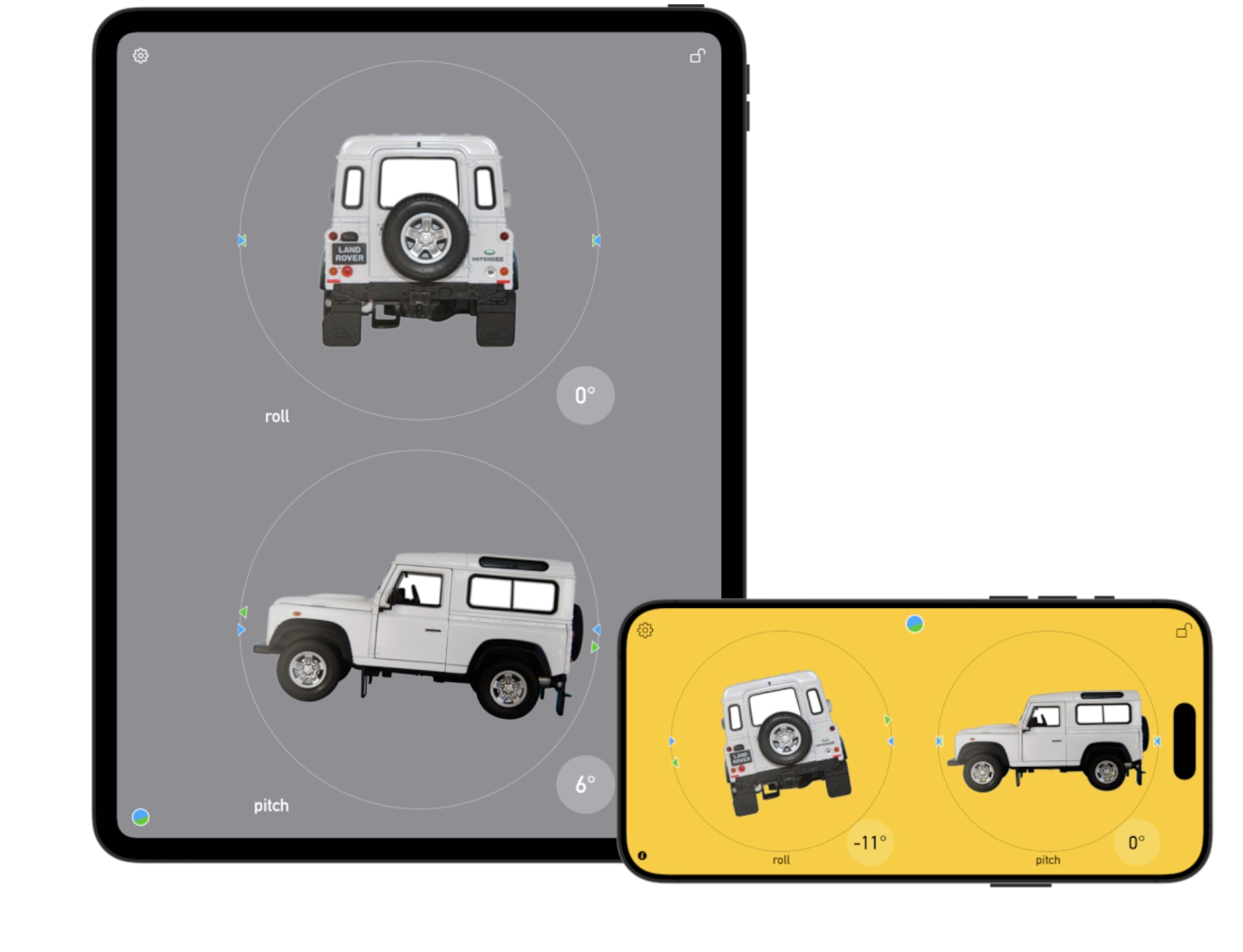 Customisable Inclinometer App for iPhone and iPad. Works in landscape or portrait 