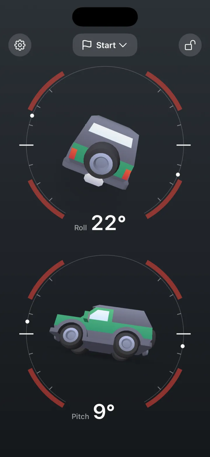 3pLevel Pro in dark mode showing an imported 3D SUV from behind and from the side